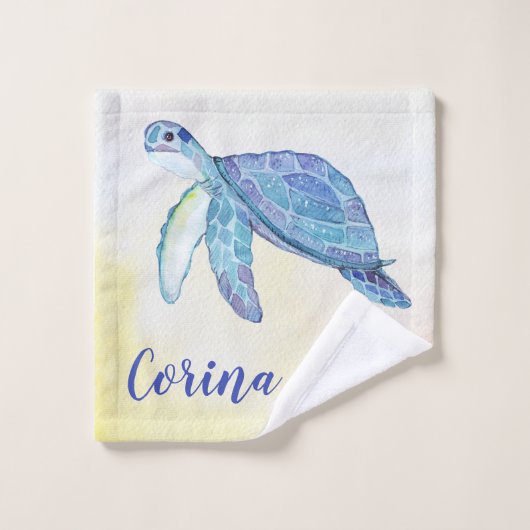 Monogramme aquarelle tortue de mer  (Gant de toilette)