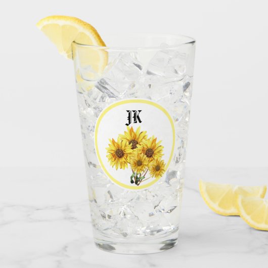 Monogramme Aquarelle Tumbler Tournesol Jaune Verre (Devant glace)
