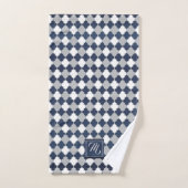 Monogramme Ardoise Bleu, gris et blanc Quatrefoil (Serviette à main)