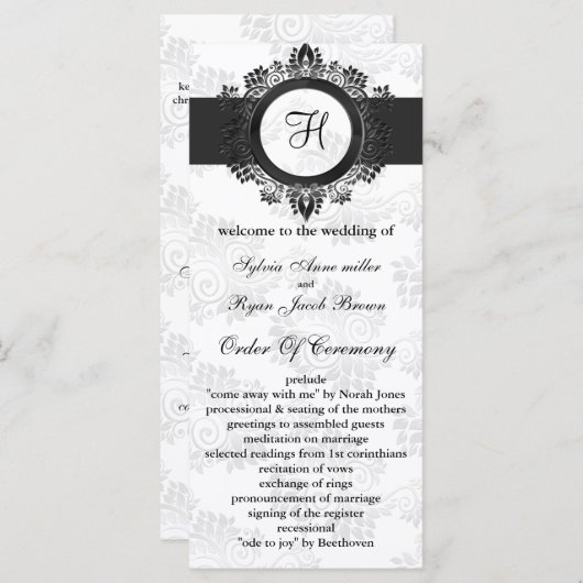 monogramme argent programme de mariage (Devant / Derrière)