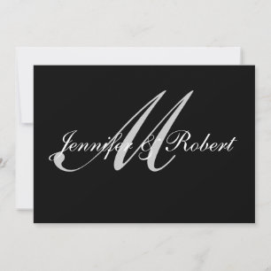 Monogramme argenté Faire-part de mariage noir Polk