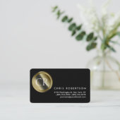 Monogramme arrondi coin noir blanc Carte de visite (Debout devant)