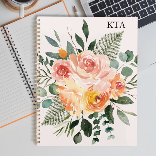 Monogramme Automne Aquarelle Russe Rose Peach Flow