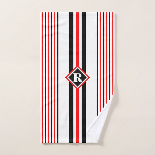 Monogramme avec rayures rouges blanches et noires (Serviette à main)