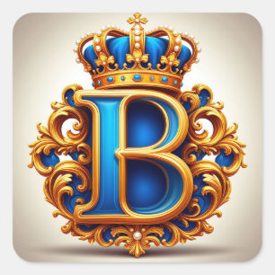 🔵 Monogramme B Lettre Bleue Couronnée Étiquette d