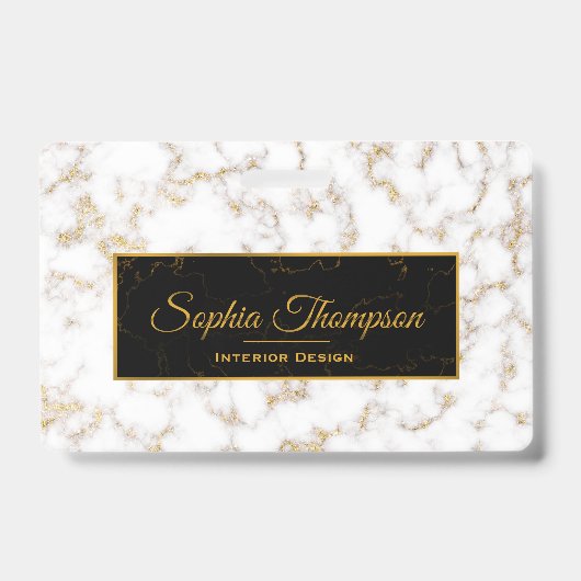 Monogramme - Badge élégant moderne en marbre blanc (Avant)