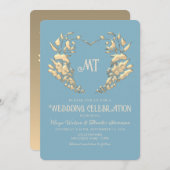 Monogramme baroque Faire-part de mariage or bleu (Devant / Derrière)