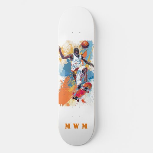 Monogramme Basketball Design unique Skateboard (Recto)