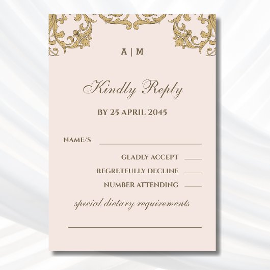 Monogramme beige Ornate Victorian Wedding Carte RS