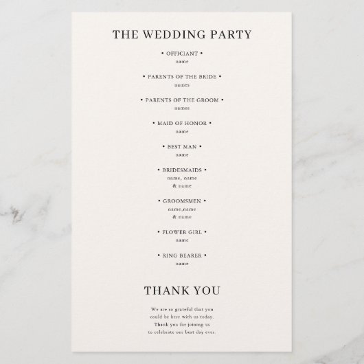 Monogramme beige Programme de mariage classique (Dos)