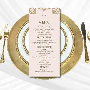 Monogramme Beige Victorian Vintage Wedding Menu
