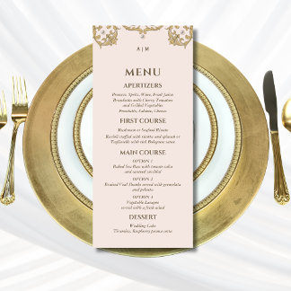 Monogramme Beige Victorian Vintage Wedding Menu