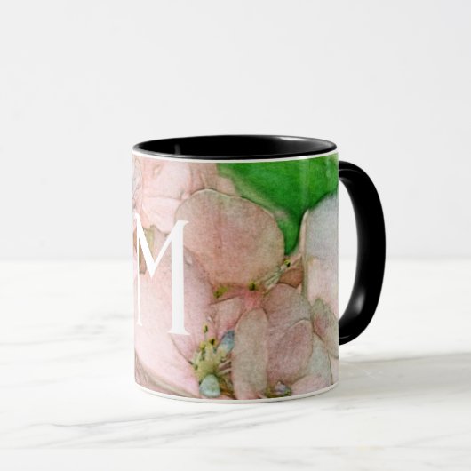 Monogramme Belle Pêche Aquarelle Fleur Mug (Devant droit)