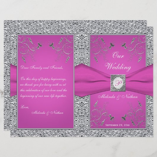 Monogramme Berry Pink, programme de mariage floral (Devant / Derrière)