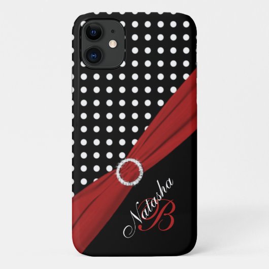 Monogramme Black White Red Pois iPhone 11 coque (Dos)