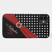 Monogramme Black White Red Pois iPhone 11 coque (Dos (Horizontal))