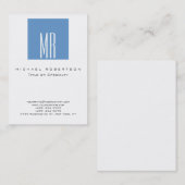Monogramme blanc bleu gris chic chic Carte de visi (Devant / Derrière)