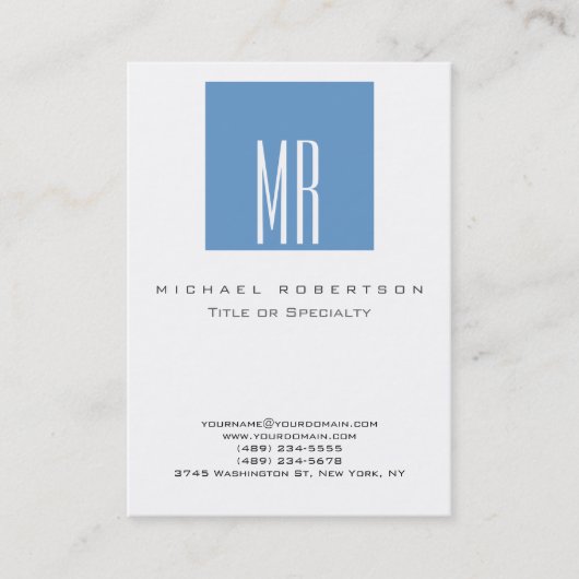 Monogramme blanc bleu gris chic chic Carte de visi (Devant)