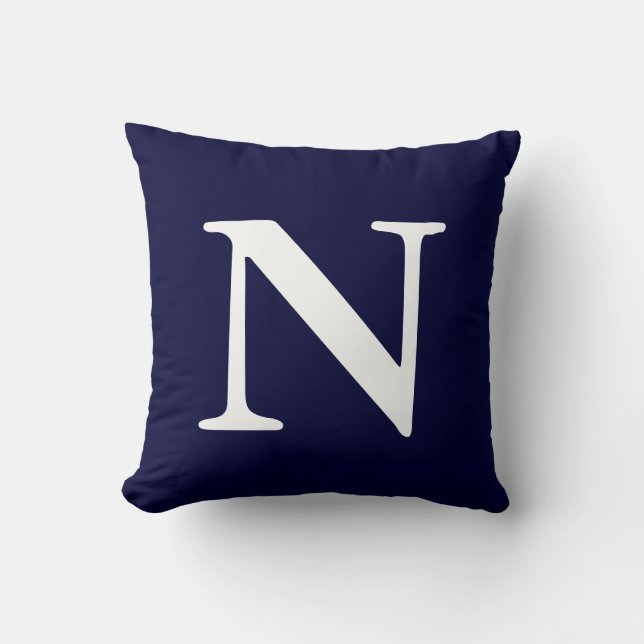 Monogramme blanc bleu marine N Oreiller (Recto)