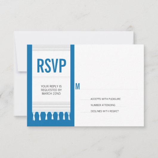 Monogramme Blanc Bleu Tallit Bar Mitzvah RSVP Répo (Devant)