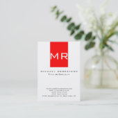 Monogramme blanc Carte de visite à rayures rouges  (Debout devant)