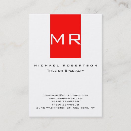 Monogramme blanc Carte de visite à rayures rouges  (Devant)