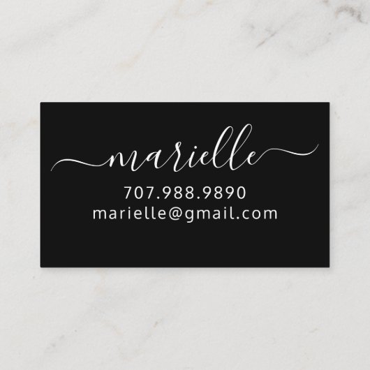 Monogramme blanc Chic sur carte d'appel noire (Dos)