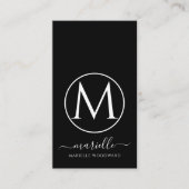 Monogramme blanc Chic sur carte d'appel noire (Devant)