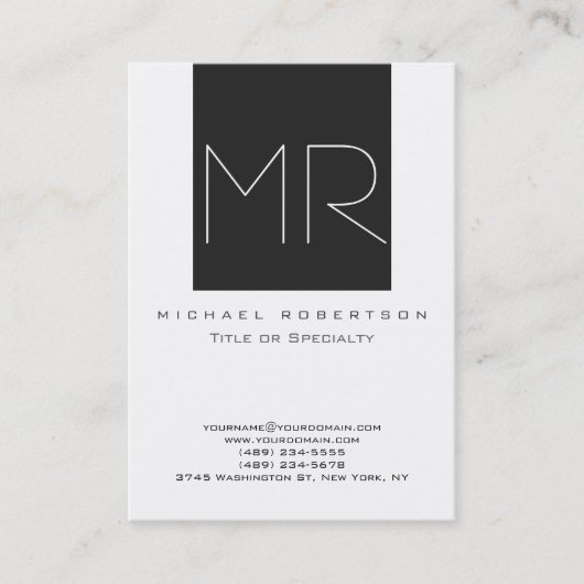 Monogramme blanc gris foncé Carte de visite unique (Devant)