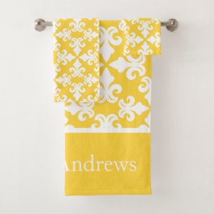 Monogramme Blanc Jaune Fleur de lis Personnalisé