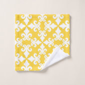 Monogramme Blanc Jaune Fleur de lis Personnalisé (Gant de toilette)