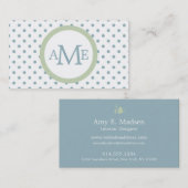 Monogramme blanc Lt bleu Polka Carte de visite (Devant / Derrière)
