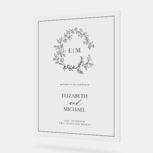 Monogramme blanc noir en poitrine Mariage de bienv (Angle)