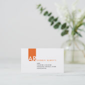 Monogramme Blanc Orange Carte de visite propre (Debout devant)