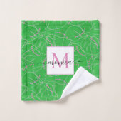 Monogramme blanc rose Abstrait moderne Floral (Gant de toilette)