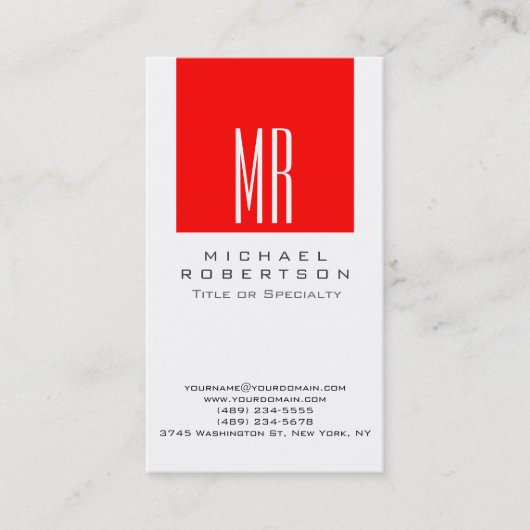 Monogramme Blanc Rouge Carte de visite de la profe (Devant)