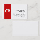 Monogramme blanc rouge Carte de visite standard (Devant / Derrière)