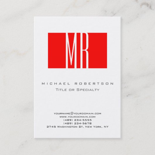 Monogramme Blanc Rouge Grille Grand Carte de visit (Devant)