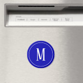 Monogramme blanc sur aimant rond bleu royal (In Situ (Lave-vaisselle))