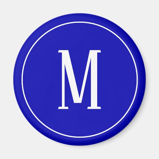 Monogramme blanc sur aimant rond bleu royal (Devant)