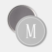 Monogramme blanc sur aimant rond gris (Recto/Verso)