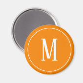 Monogramme blanc sur aimant rond orange (Recto/Verso)