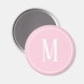 Monogramme blanc sur aimant rond rose clair (Recto/Verso)