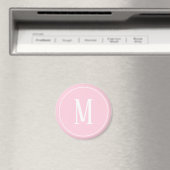 Monogramme blanc sur aimant rond rose clair (In Situ (Lave-vaisselle))