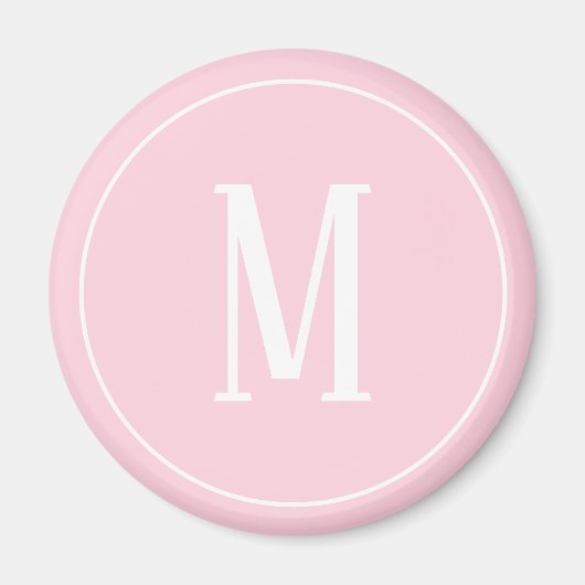 Monogramme blanc sur aimant rond rose clair (Devant)