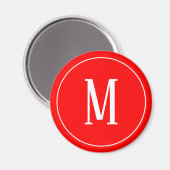 Monogramme blanc sur aimant rond rouge (Recto/Verso)
