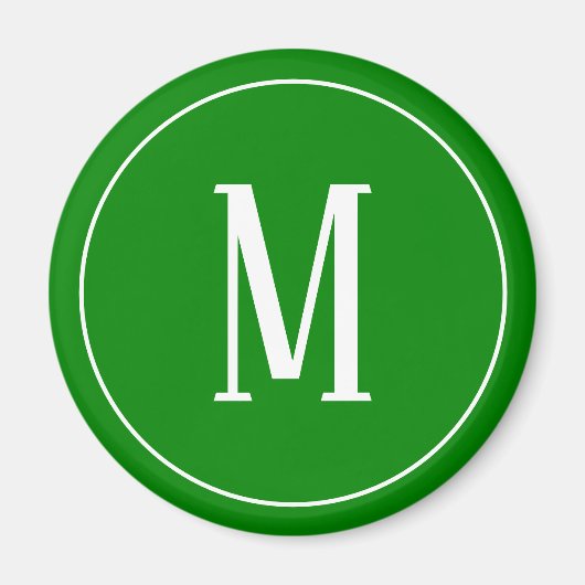 Monogramme blanc sur aimant rond vert (Devant)