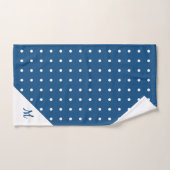 Monogramme blanc sur Motif Polka bleu (Serviette à main)