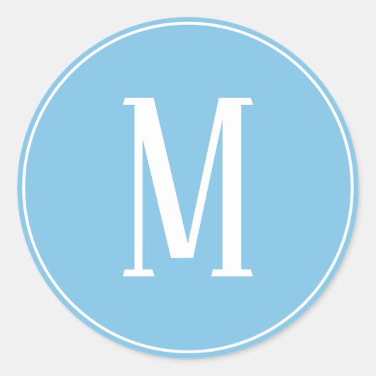 Monogramme blanc sur Sticker bleu clair rond (Devant)