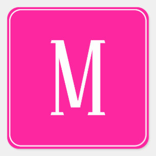 Monogramme blanc sur Sticker Carré rose chaud